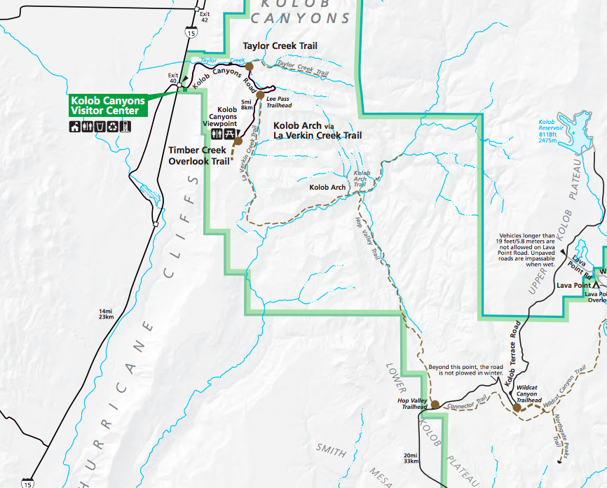 Kolob Arch Trail Map - Hop Valley & La Verkin Creek