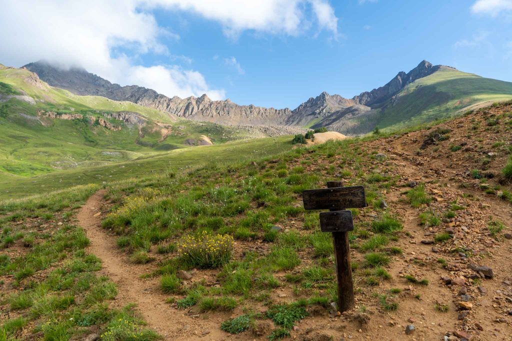Junction at 12,000 feet where hikers need to bear left