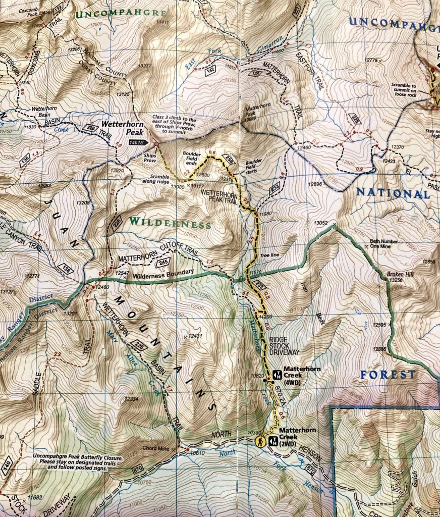 Wetterhorn Peak Trail Map - Colorado