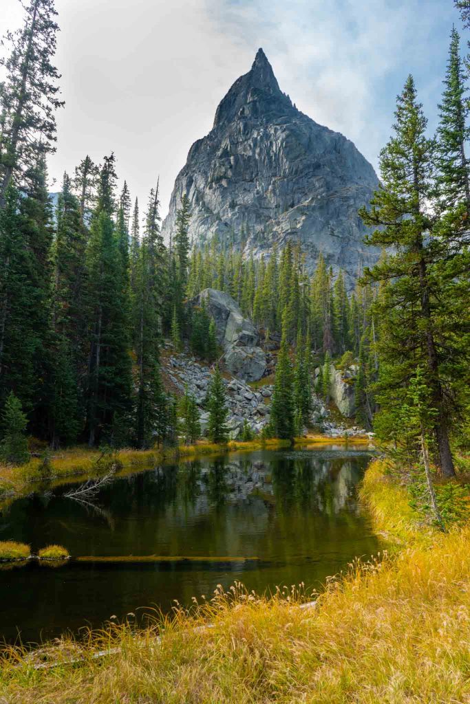 Lone Eagle Peak seen from a small pond before Crater Lake