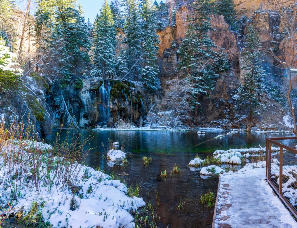 Snow covered path to hanging lake