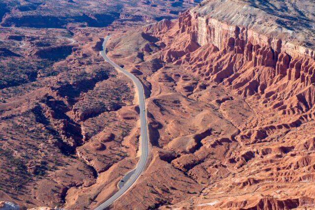 Looking down at the National Park road from Navajo Knobs